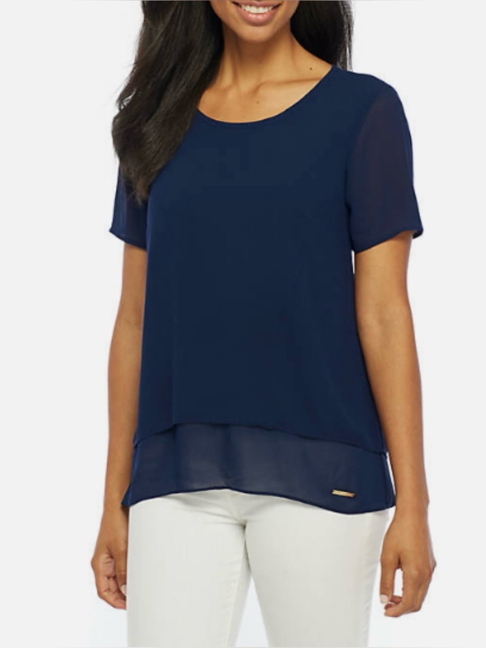 Michael Kors | Navy Short-Sleeve Layered Chiffon Blouse